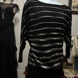 White House Black Market Fitted Waist Striped Sweater Sz M Batwing Sleeve